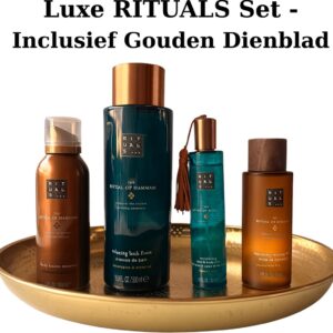 Rituals - Geschenkset - Hammam - Bath Foam 500 ml + Massage Oil 100 ml + Body Lotion Mousse 150 ml + Hair&Body Mist 50 ml + Gouden Dienblad - Cadeau Set - Rituals Producten (8684504105861)