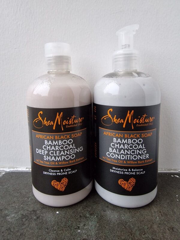 Shea Moisture African Black Soap Bamboo Charcoal DUO Deep Cleansing Shampoo 384ml + Balancing Conditioner 384ml (7643022208554)
