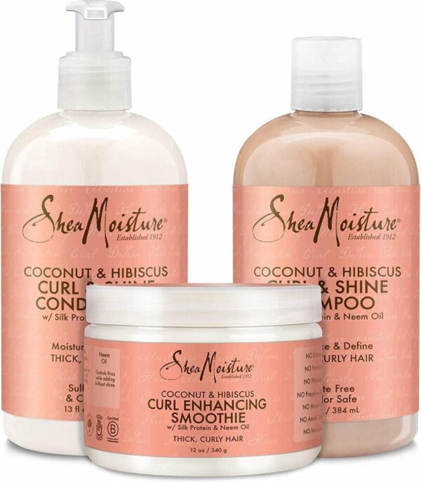 Shea Moisture Coconut & Hibiscus - Shampoo Conditioner & Curl Enhancing Smoothie - Curl & Shine Care Pakket van 3 (7442157028019)