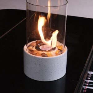 Luxe Ronde Tafelhaard met Gekleurde Natuurstenen - Witte Sfeerhaard - Bio Ethanol, Metaal en Glas - Geschikt voor Binnen en Buiten - Perfect Kerstcadeau (6096410282253)
